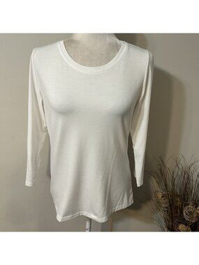 Peter Nygard Women 3/4 Sleeve Blouse Top Cream Ivory Round Neck Polyester Sz S
